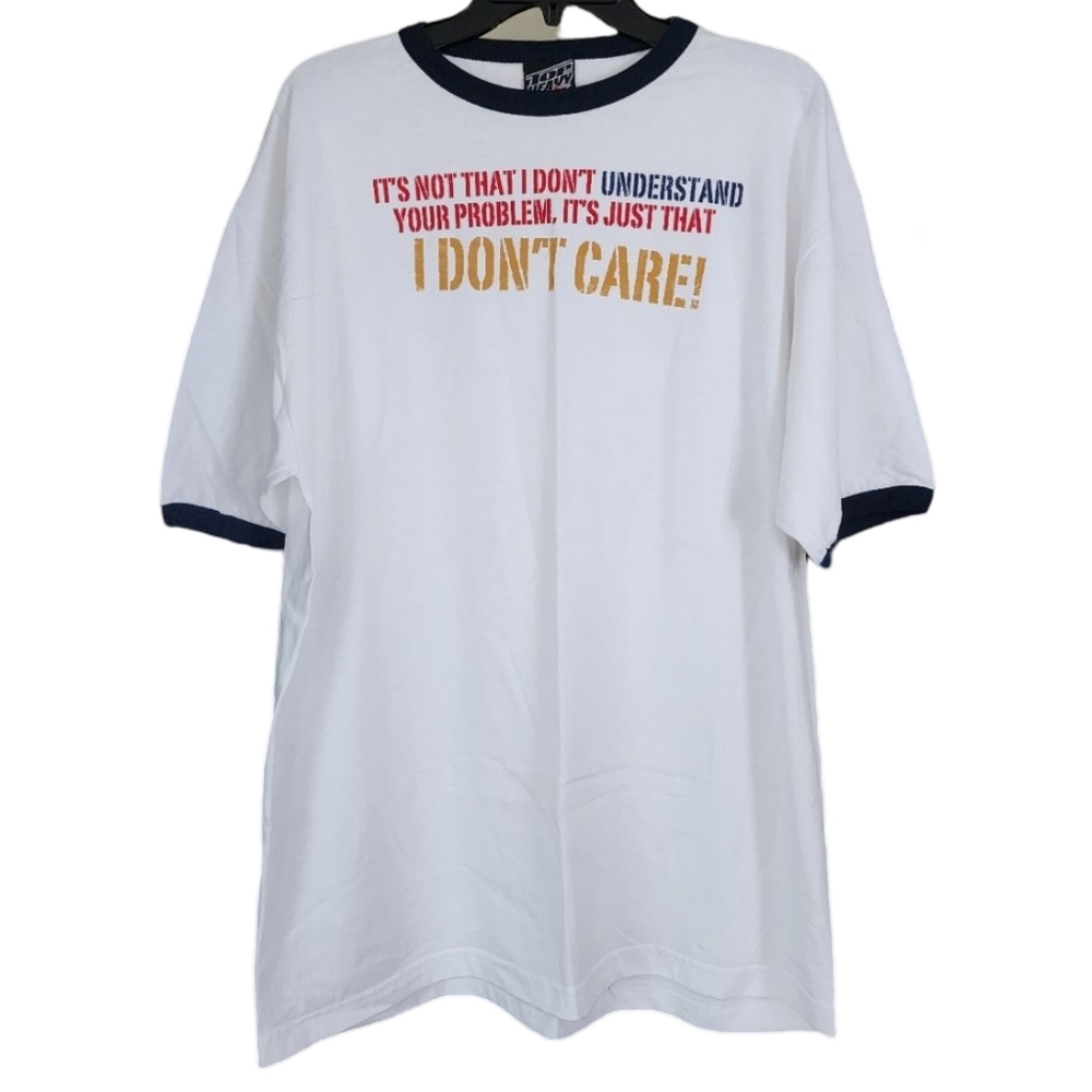 NWOT Y2K 2005‎ Top Heavy "I Don't Care" White T-shirt Men's XL